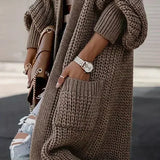 Cardigan de damă lung relaxat cu buzunare elegant moale