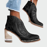 Botine de damă maro cu toc cu broderie uni modern
