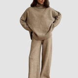 Set de damă tricotat mini relaxat cu guler înalt casual chic confortabil călduros