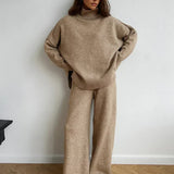 Set de damă tricotat mini relaxat cu guler înalt casual chic confortabil călduros