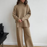 Set de damă tricotat mini relaxat cu guler înalt casual chic confortabil călduros