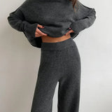 Set de damă tricotat mini relaxat cu guler înalt casual chic confortabil călduros